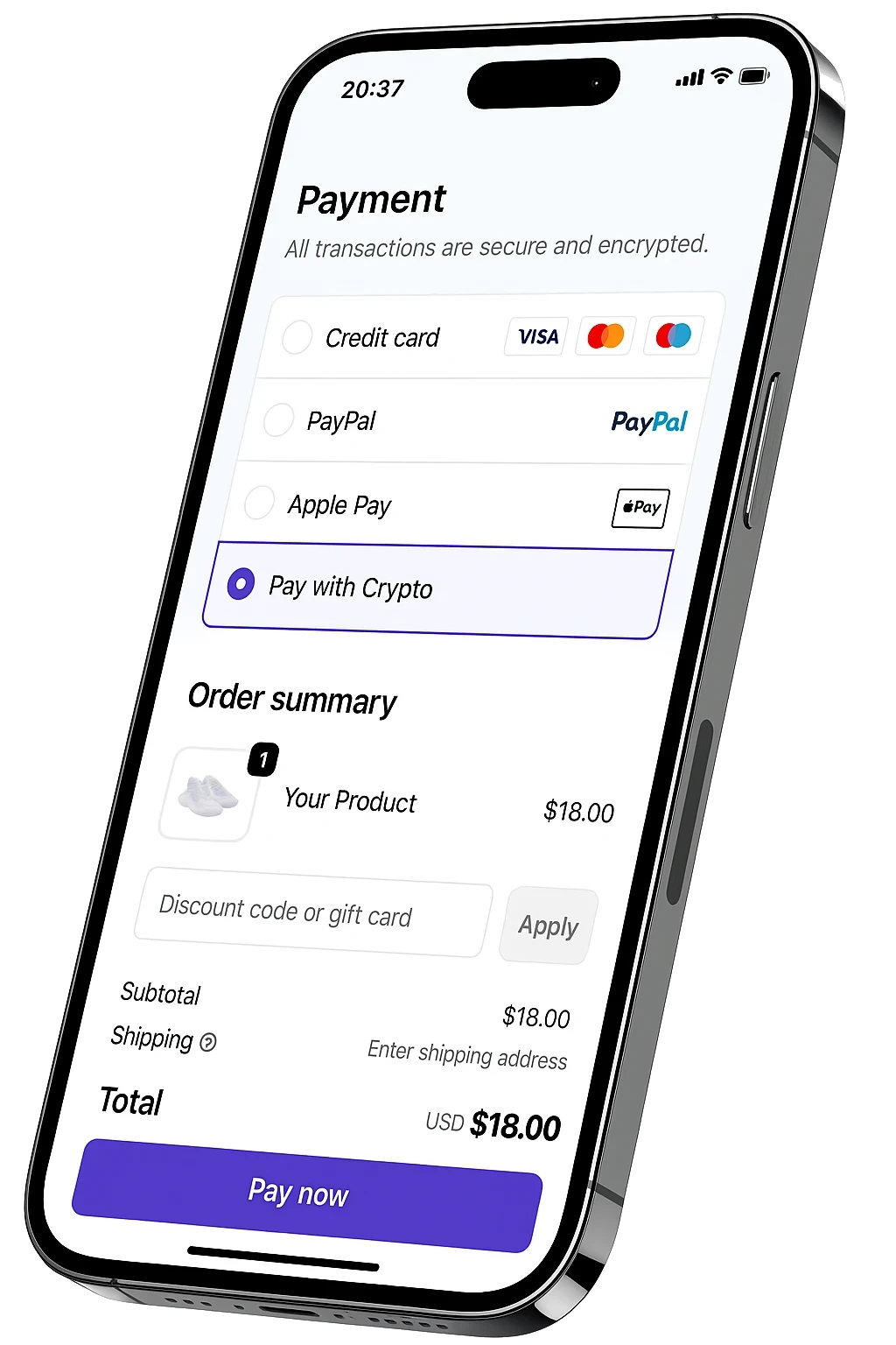 SouthPay crypto checkout on mobile - pay with USDT, USDC, BTC and more